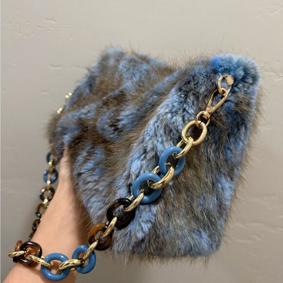 2 Tone Handmade Genuine Beaver Fur Soft Slouchy Clutch/Shoulder Bag/Crossbody - Picture 10 of 16